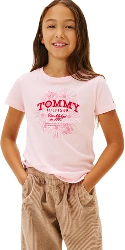 Tommy Hilfiger Girl's Tommy Flock Flower TEE SS KG0KG09257 S/S T-Shirt, Pink (Duchess Pink), 3 Years