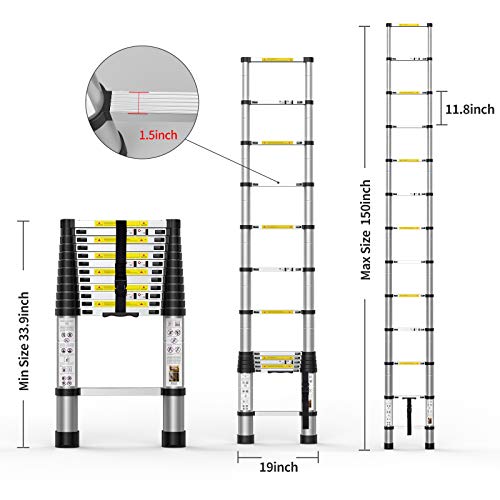 Telescoping Extension Ladder 12.5FT, Aluminum Telescopic Ladders with Carry Bag for Outdoor Indoor Use by BOWEITI - Image 2