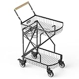 Foldable Shopping Cart for Groceries, Collapsible Carts with 360° Rolling Swivel Wheels, Heavy Duty
