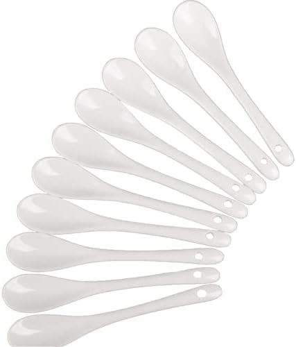 5inch 6inch Japanese Ceramic Spoon Salt Coffee Mini White Sugar Dessert Dinner Soup Spoons 10pcs Packed White Color (13cm, 10)