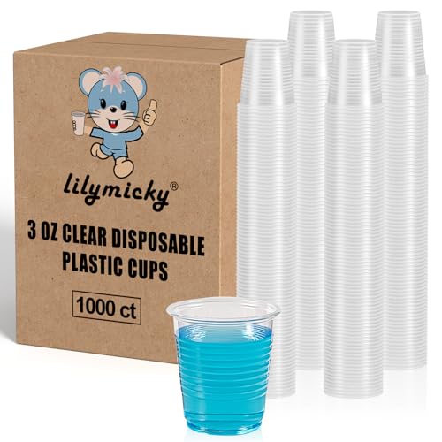 Lilymicky 1000 PACK 3 oz Clear Plastic Cups, 3 Ounce Disposable Plastic Bathroom Cups for Tasting, Drinking by Lilymicky - Used condition - US$25.50