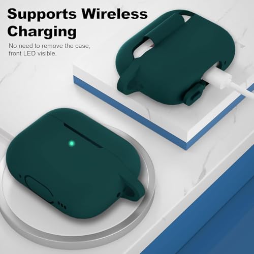 Image of EDNITA Airpods Pro 2 Case Compatible with Airpod 2 Pro & Airpods Pro, Earphone Case Cover Keychain | Shock Ressitant Full Protection LED Visible (Dark Green)