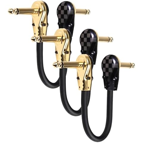 Aestivate Guitar Patch Cables 6 inch, 1/4" Right Angle Guitar Pedal Cable Golden Pancake Connector, Instrument Guitar Effect Cable Cord Checkerboard Pattern(6 inch-3 Pack) Cover