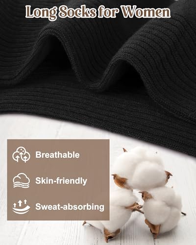 Image of YSense Women's Cotton Crew Socks 6 Pairs, Long Cute Aesthetic Neutral Athletic Boot Socks for Women Stocking Stuffers Gifts