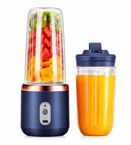 Image of Portable Blender 450ML USB Rechargeable Personal Blender with Type-C Charging, 4 Stainless Steel Blades, BPA-Free Mini Smoothie Maker for Shakes, Juice, Baby Food, Travel & Gym Use (Color May Vary)