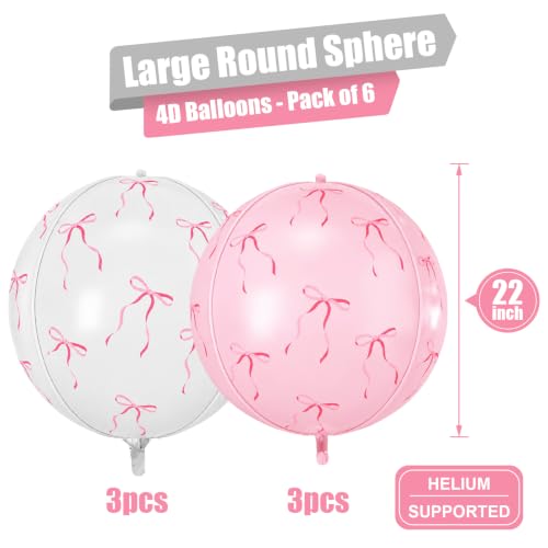 Image of Bow Round Foil Balloons Birthday Coquette Decor 22 Inch 6 Pcs