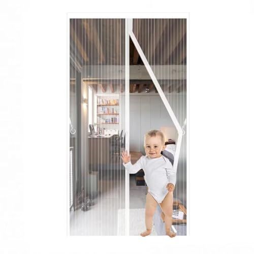 White Magnetic Screen Door Fits Door Size 30x80In, 32x82 in Screen Door Mesh with Magnetic Closure -Keeps Bugs Out Let Breeze in, Heavy Duty - Pet and Kid Friendly, Works with Patio, Sliding Door