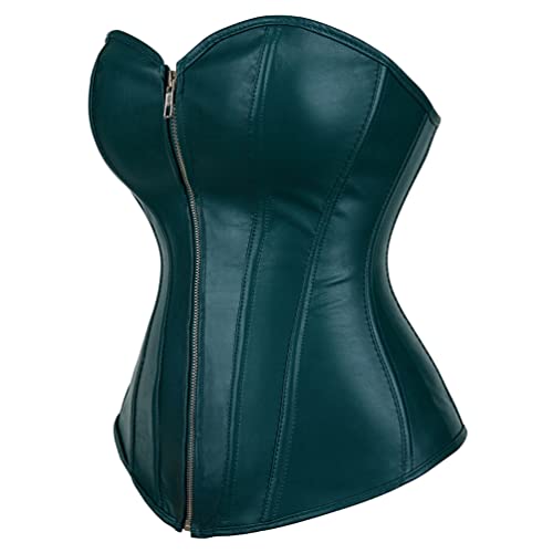 Image of Hengzhifeng Women Punk Faux Leather Holiday Party Corsets XS Dark Green
