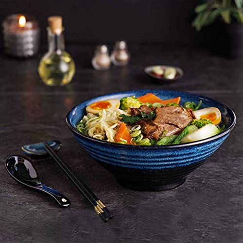 Grünhirsch Unbreakable Ramen Bowls Set Of 2 (8 Pcs) – 44 Oz Exclusive Ceramic Pho Bowls Ideal For Ramen Noodles, Salad, Soup & Pasta - Japanese Dinnerware Asian Chopsticks & Spoons #TOP6