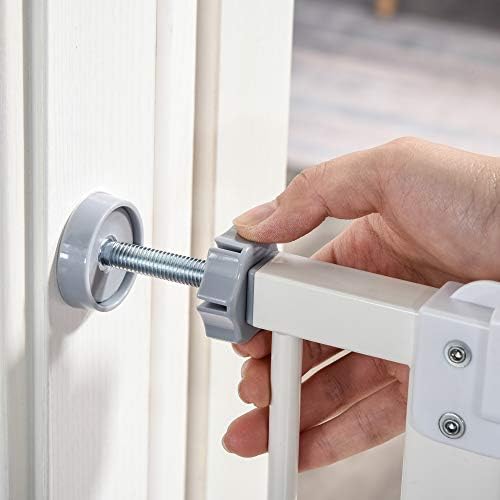 PawHut Dog Gate Adjustable Safety Gate Metal Pet Barrier w/ Auto-Close Door Double Locking Easy-Open Doors Stairs Home 74-80cm Wide, White