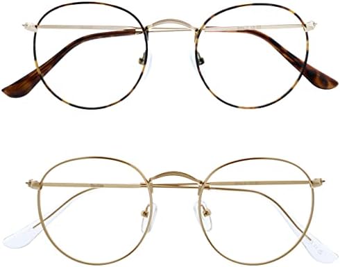 OPULIZE Sol Reading Glasses Blue Light Blocking 2 Metal Retro Frames Improve Headaches Sleep Computer Gaming Brown Gold Mens Womens BB94-29 +1.00