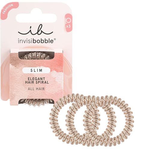 Invisibobble Slim Bronze and Beads I Elegante goma para el pelo en espiral para niñas y mujeres I Suave, cómoda y delicada con el pelo I 3 piezas diseñadas en Alemania