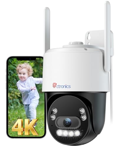 Ctronics Cámara de Vigilancia Exterior 4K WiFi, PTZ 8MP con Visión Nocturna a Color, Detección de...