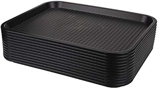 Yarlung 12 Pack Fast Food Tray, 13.8 x 10.5 Inch/35 x 26.7 cm Plastic Restaurant Serving Tray for Coffee Table, Kitchen, Party, Black