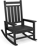 SERWALL Oversized Rocking Chair, Outdoor Rocking Chair for Adults, All Weather Resistant Porch Rocker for Lawn Garden, Black