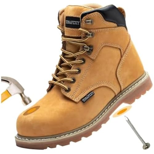 Work Safety Boots for Men Durable Crazy-Horse Leather Indestructible Steel Toe Waterproof and Non-Slip Better Warmth Men Work Shoes