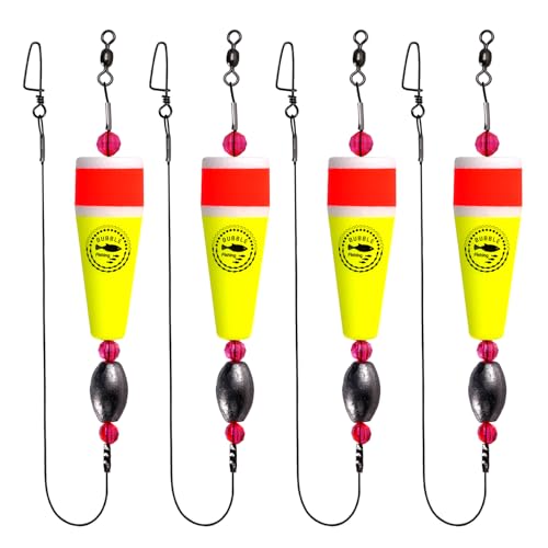 BUBBLE FISHING Fishing Floats Rigs Popping Corks for Saltwater Rattle Weighted Bobbers Fishing Tackle (4pcs, 3 in, Yellow)