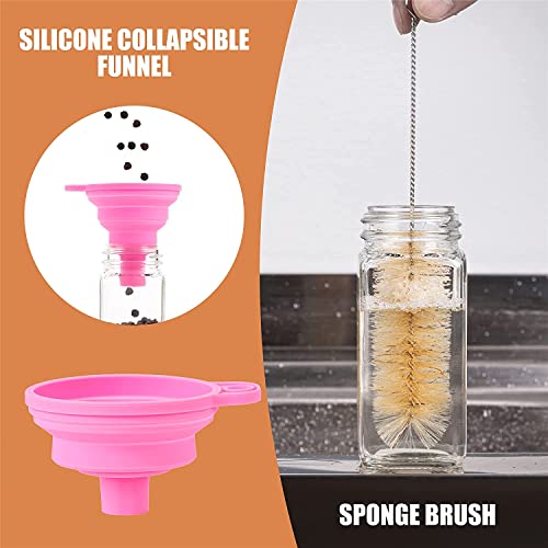 Foto von 12 Stück 120 ml Gewürzgläser eckig mit Streueinsatz | Aus schönem Glas mit Deckel | 5 in 1 Set für edle Gewürzaufbewahrung mit Gewürzetiketten, Trichter, Bürste & Kreidestift