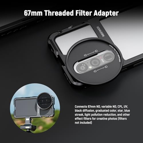 Image of NEEWER Xperia 1 V Cage, Quick Release Video Rig Case Phone Stabilizer Holder for Recording Filming, 67mm Filter Adapter, 17mm Lens Backplate, T Mount Lens Backplate Compatible with Moment Sony, PA087