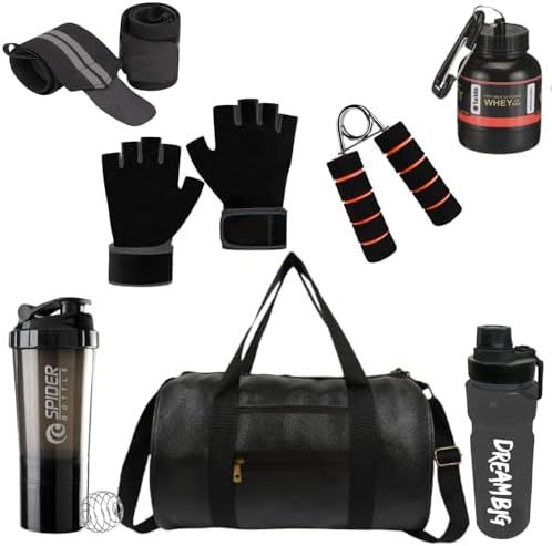 TRUE INDIAN Leather Gym Bag Combo For Men Ll Gym Bag Bottle Gym & Fitness Kit...