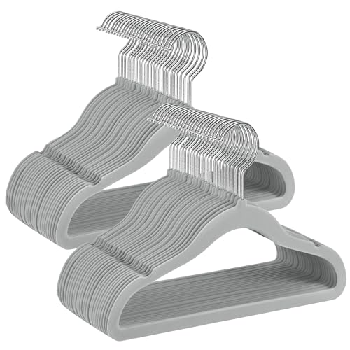 SONGMICS Baby Kids Hangers 50 Pack for Closet, 11.8 x 8.1 Inches, Silver 360Â° Swivel Hooks, Space-Saving Clothes Velvet Hangers for Nursery, Non-Slip, Dove Gray UCRF027G05