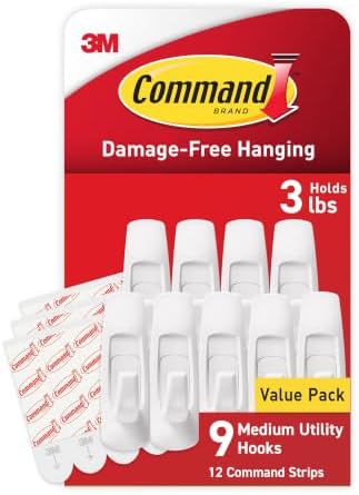 Command Medium White Hooks, 9 Hooks, 12 Strip...