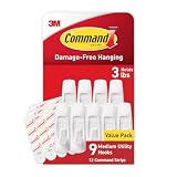 Command Medium Utility Hooks, 9 Wall Hook and 12 Strips, Damage-Free Hanging with Adhesive, No Tools Great for Hanging Back to School Dorm Organizers, Holds up to 3 lb