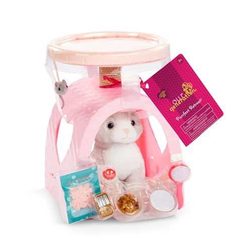 Our Generation - Pink Cat House with Bed and Plush Kitten - Pet Food and Grooming Brush
