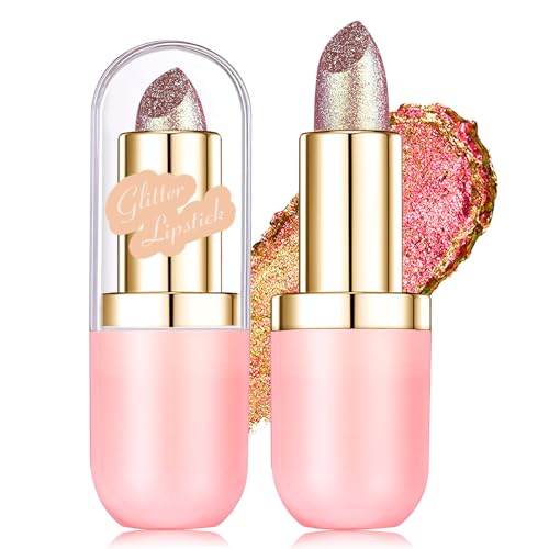 Gold Holographic Glitter Lipstick Makeup, Metallic Lip Stick Long...