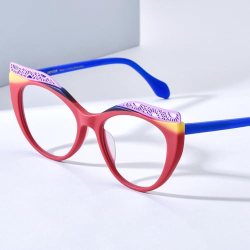 Image of HEPIDEM Multicolor Acetate Glasses Frame Women Cat Eye Eyeglasses Men Optical Spectacles 9291