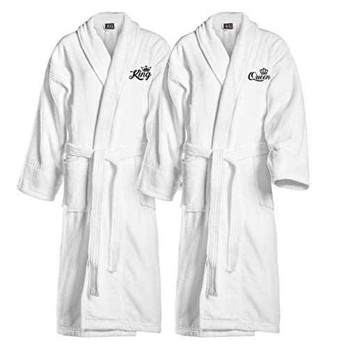Kaufman - Terry Cloth Bathrobes 100% Cotton Embroidered Velour Shawl Set of Two Spa Robes 2-PK (King/Queen)