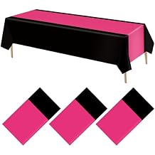 VitalCozy 3 Pcs Disposable Tablecloths Graduation Tablecloths 51" x 108" Rectangle Plastic Table Covers Table Runner for Graduation Wedding Birthday Party Decorations Supplies Hot Pink,Black