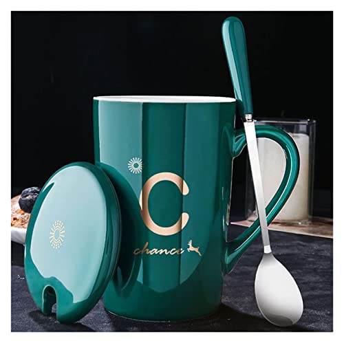 ZZDXW Tasse Cadeau d'anniversaire Meilleures Amies Tasse À Café Mug Personnalisé Céramique avec Couvercle Et Texte Cuillère Tasse A Cafe en Porcelaine, Blanc Noir Bleu Foncé Tasse Couple Saint Cover