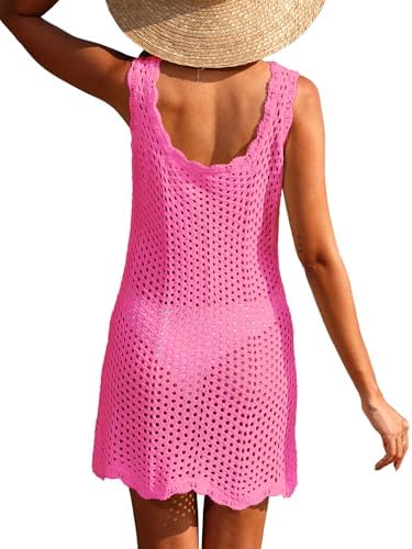 ANRABESS Women Swimsuit Cover Ups Summer Sleeveless Beach Crochet Swimwear Bathing Suit Knit Swim Dress 2025 Vacation Outfits