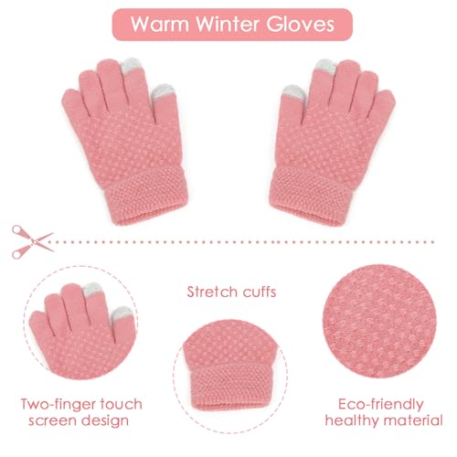 Kids Winter Hat and Gloves Set, Girl Warm Knit Beanie with Pom Fleece Lined for Toddler Boys Girls 1-6 Years4