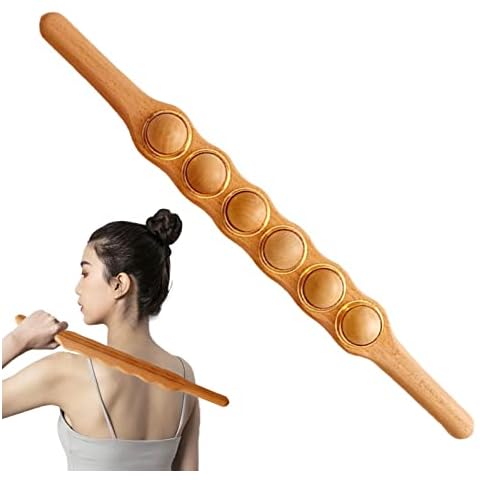 ORTUH Massage Roller | Wood Back Massager,Muscle Stick Double Sided Slotting 6 Spinning Rollers Nonslip Gua Sha Non-Slip Handle Handle for Back Arm Leg Foot Cover