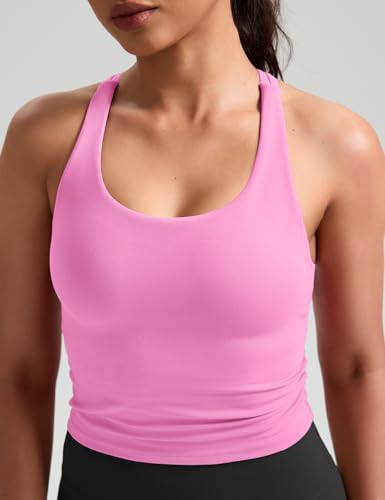 Image of HeyNuts Longline Zeal Bras Medium Impact Wirefree Sports Bras Workout Crop Tank Tops with Removable Pads, A-D Cups