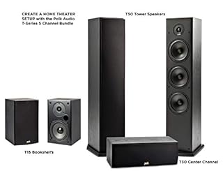 Polk Audio T Series 5 Channel Home Theater Bundle | Includes Two (2) T15 Bookshelf, One (1) T30 Center Channel & Two (2) T50 Tower Speakers | Premium Sound at a Great Value | Dolby and DTS Surround