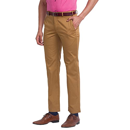 Image of Park Avenue Men's Pure Cotton Solid Pattern Super Slim Fit Flat Front Formal Chinos