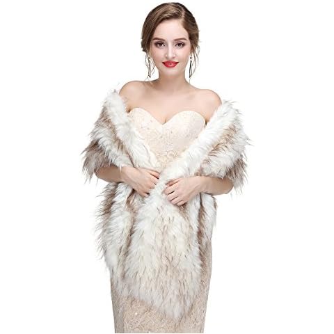 Leyidress Faux Fur Shawl Warm Shawl Wrap Stole Cape for Bride Bridesmaid Party Cover