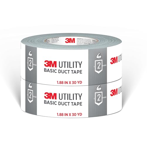 Image of 3M Utility Basic Duct Tape, 1.88 in x 30 yd, 2 Rolls, Moisture Resistant, Great for Light Duty Temporary Indoor Repairs for Tile, Laminate, Plastic, Wood, and Glass, Tear by Hand (1030-2PK)