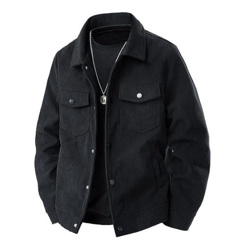 QUNPIU Men's Corduroy Button-Down Jacket with Pockets
