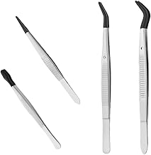 4pcs Rubber Tip Stainless Steel Tweezers Tweezers for Crafts, Stamps, Jewelry, Laboratory (Black)
