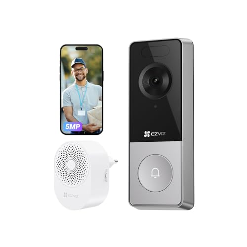 EZVIZ 5MP Battery Video Doorbell Wireless with Chime True WDR & Colour Night Vision Smart Human Detection Wi-Fi 6 No Monthly Fee Supports 512GB SD IP65 WeatherproofCP8