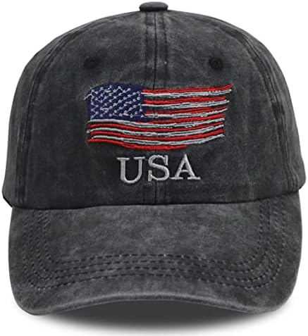 American Flag Hat for Men Women, Fourth of July Accessories USA Baseball Cap, Embroidery Adjustable Washed Vintage Cotton Merica Military Ball Cap, America Patriotic Army Gifts for Man, Woman Black
