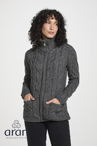 Irish Shaped Zipper Merino Wool Cardigan Sweater with Mock Turtleneck Made in Ireland2