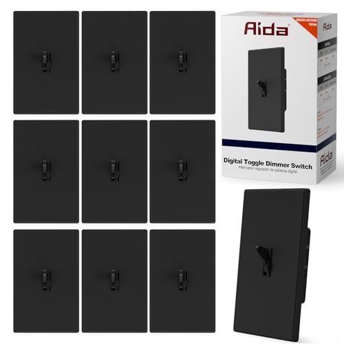 Image of AIDA Digital Toggle Dimmer Switch for Dimmable LED, CFL & Incandescent Bulbs, Single Pole /3-Way, Screwless Wall Plate Included, UL Listed, No Neutral Wire Needed, Black, (10 Pack)