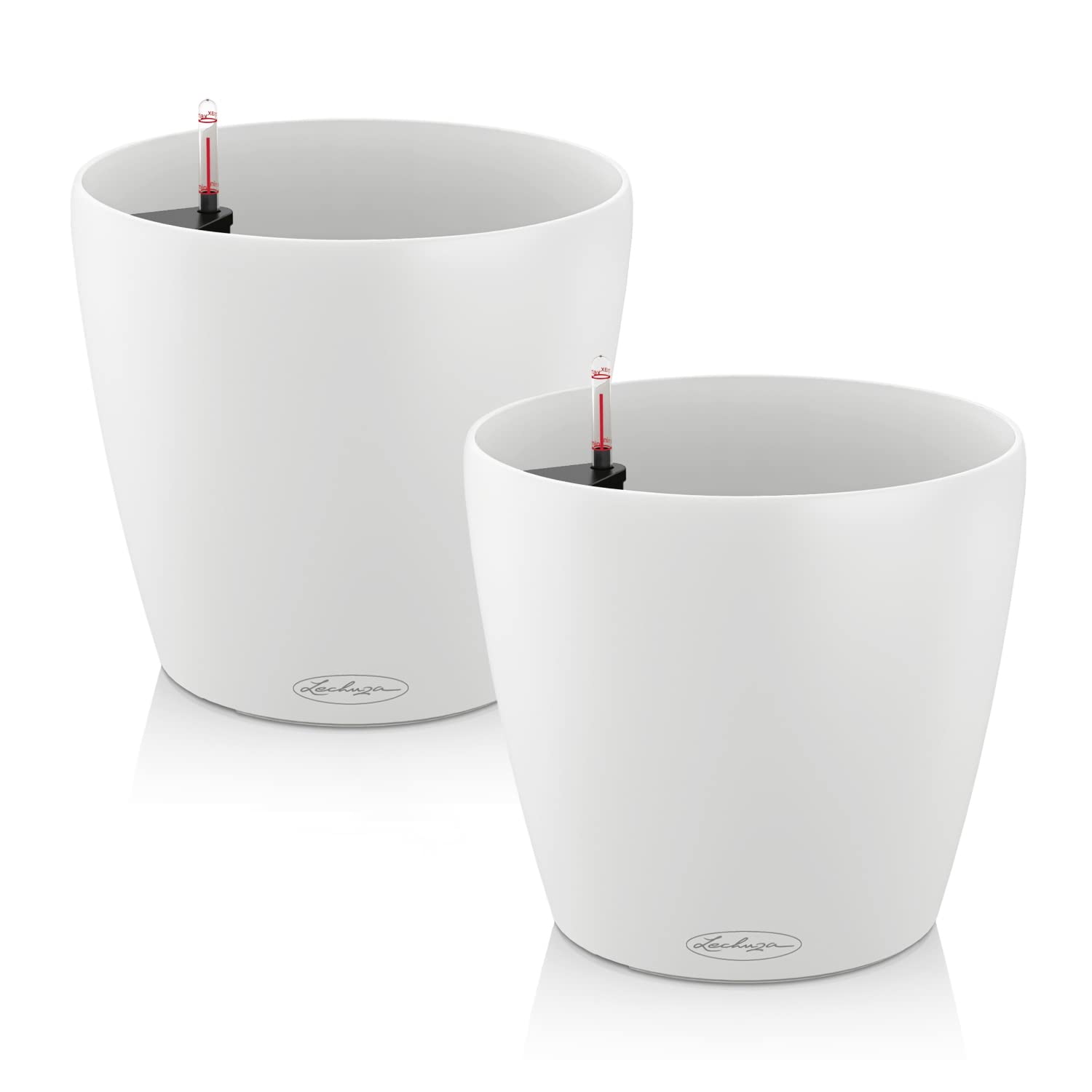 Lechuza Set of 2 CLASSICO Color 21 White Self Watering Planter Plastic Indoor and Outdoor Flower Plant Pot with Drainage Hole D21 H20 cm