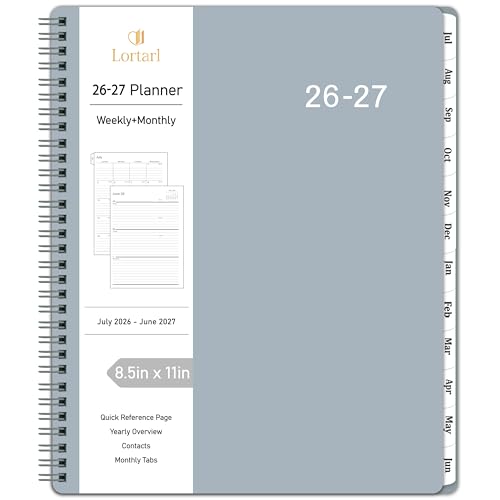 2026-2027 Planner - 2026-2027 Planner Weekl and Monthly from July 2026 to June 2027, Academic Planner with Spiral Bound, Inner Pocket, 8.5'' x 11'', Grey