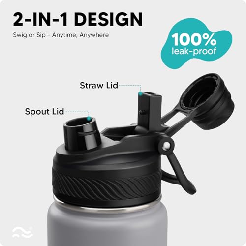 Image of Swigina [2-IN-1 LID] Insulated Water Bottle with Silicone Boot (36hrs Cold /18hrs Hot) - DIY Stickers, Leakproof, BPA Free, 24 oz